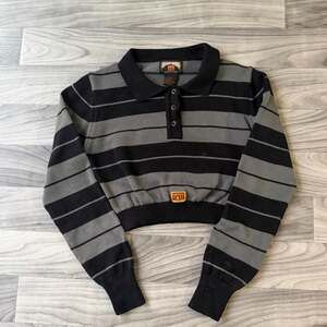 Vintage FB County Girl Y2K Striped Cropped Long Sleeve Rugby Shirt